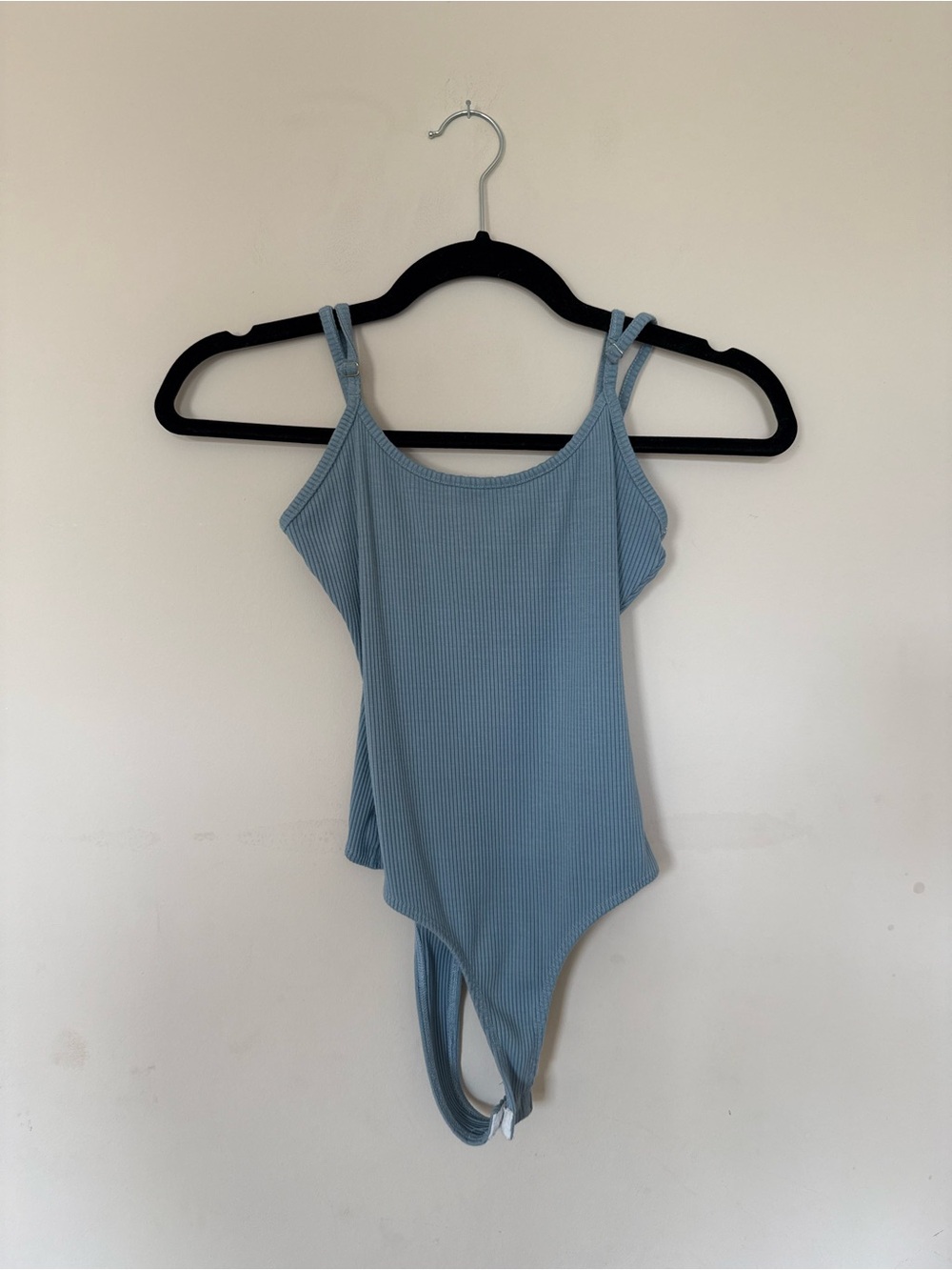 JLUXLABEL Dusty Blue Ribbed Bodysuit Adjustable Straps Size Medium